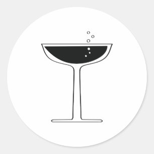 Retro Bubbly Champagne Coupe Glass Cocktail Classic Round Sticker