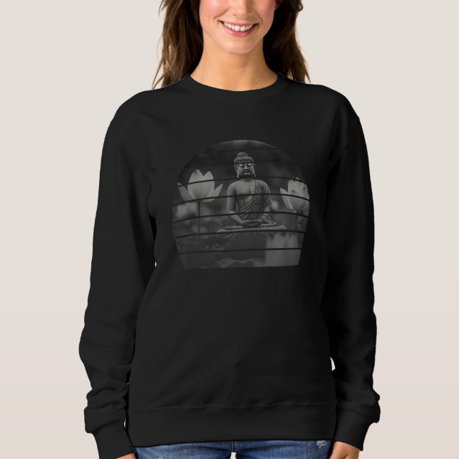 Retro buddha lotus sitting mediating Buddhist blac Sweatshirt (Front)