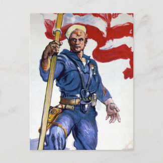 Retro Buff Navy Sailor Patriotic Fighting Man Postcard