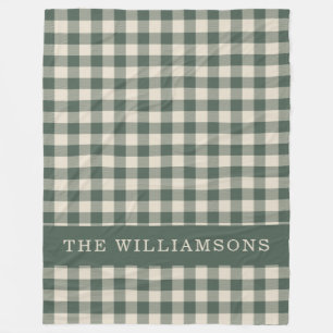 Retro Buffalo Plaid Forest Green Personalised Name Fleece Blanket