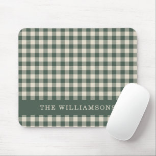 Retro Buffalo Plaid Forest Green Personalised Name Mouse Pad
