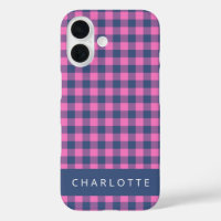 Retro Buffalo Plaid Pink Blue Personalised Name 