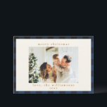 Retro Buffalo Plaid Tartan Pattern Navy Blue Black Holiday Card<br><div class="desc">Retro Buffalo Plaid Tartan Pattern in Navy Blue and Black Holiday Card</div>