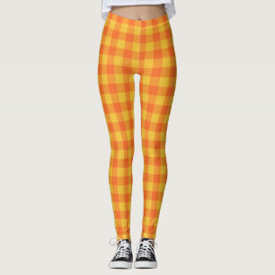 Retro Buffalo Plaid Tartan Pattern Yellow Orange Leggings