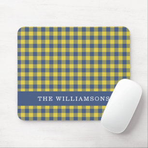 Retro Buffalo Plaid Yellow Blue Personalised Name  Mouse Pad