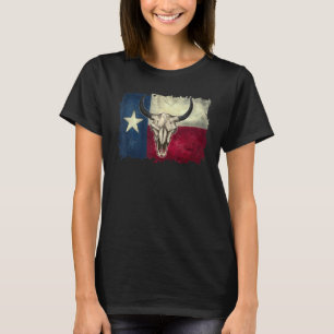 Retro Bull Skull Texas Map Western Country Cowboy T-Shirt