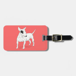 Retro Bull Terrier Doodle on Peach Background Luggage Tag