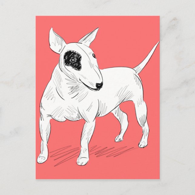 Retro Bull Terrier Doodle on Peach Background Postcard (Front)