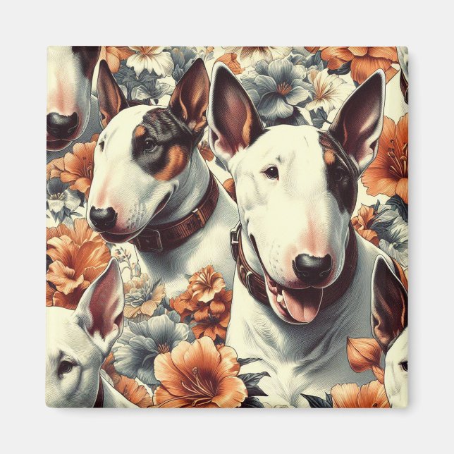 Retro Bull Terrier Seamless Painting Magnet (Front)