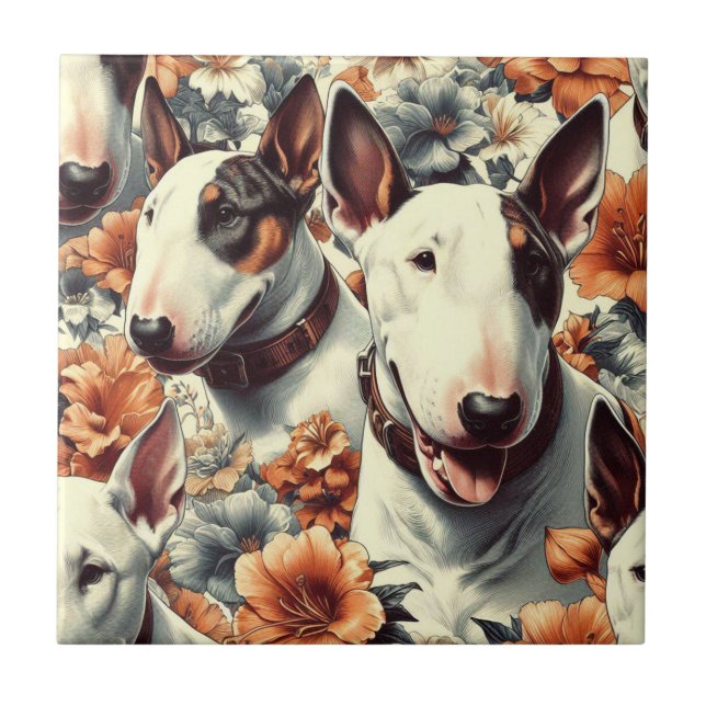 Retro Bull Terrier Seamless Painting Tile (Front)