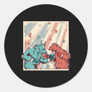 Retro Bull Vs Bear Boxing Enthusiasts Classic Round Sticker