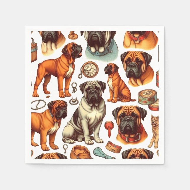 Retro Bullmastiff Seamless Napkin (Front)