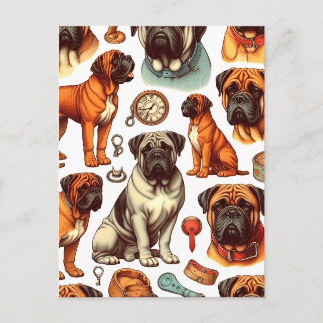 Retro Bullmastiff Seamless Postcard (Front)