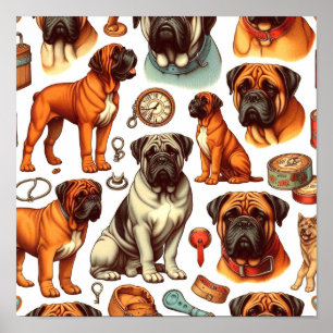 Retro Bullmastiff Seamless Poster