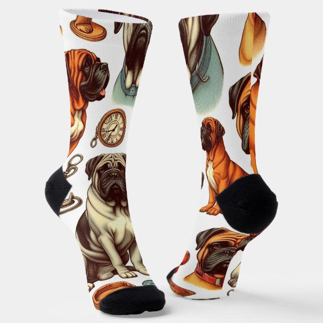 Retro Bullmastiff Seamless Socks (Angled)