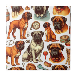 Retro Bullmastiff Seamless Tile