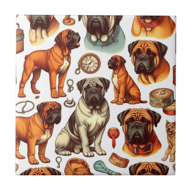 Retro Bullmastiff Seamless Tile (Front)