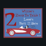 Retro Bunco Red Convertible Table Card #2<br><div class="desc">Retro and Vintage Red Convertible Bunco table card designed by Artinspired. Retro coloured design features a retro women driving around in a red vintage convertible car. Fun and clever table card is a great addition for your game night or a Bunco or Bunko event. For fun have everyone in your...</div>