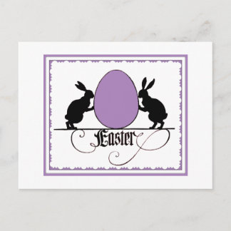 Retro Bunnies and Purple Easter Egg Silhouette Postcard