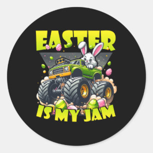 Retro Bunny Easter Is My Jam Monster Truck Off-roa Classic Round Sticker