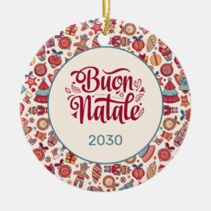 Retro Buon Natale Personalised Ceramic Tree Decoration