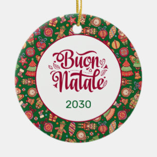Retro Buon Natale Personalised Ceramic Tree Decoration