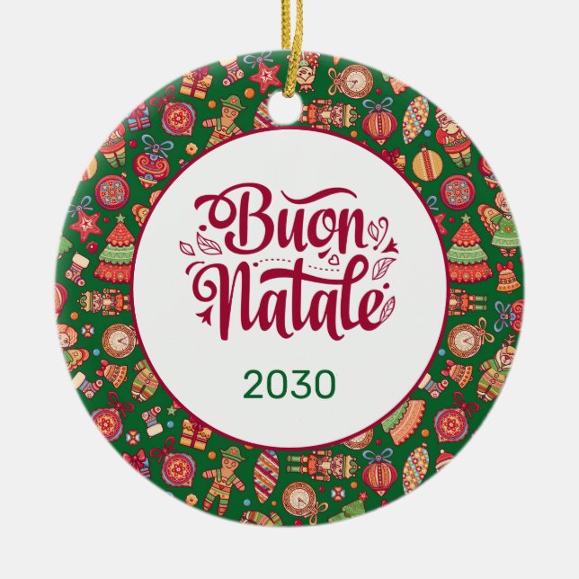 Retro Buon Natale Personalised Ceramic Tree Decoration (Front)