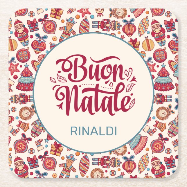 Retro Buon Natale Personalised Square Paper Coaster (Front)