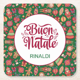 Retro Buon Natale Personalised Square Paper Coaster