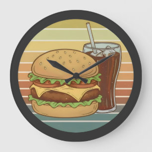 Retro burger and cola. large clock