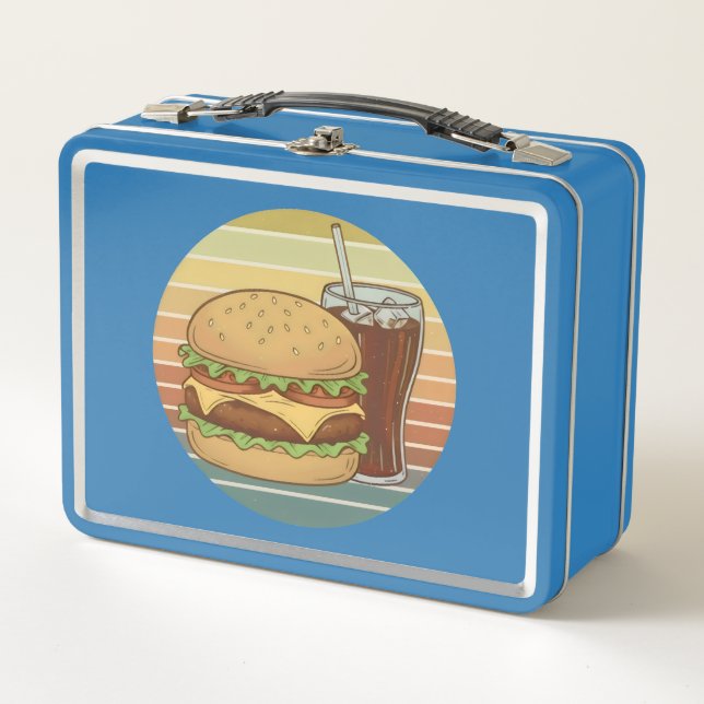 Retro burger and cola. metal lunch box (Front)