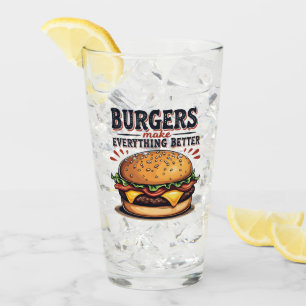 Retro Burger Lover Vintage Typography Food Art Glass
