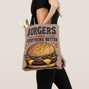 Retro Burger Lover Vintage Typography Food Art Tote Bag