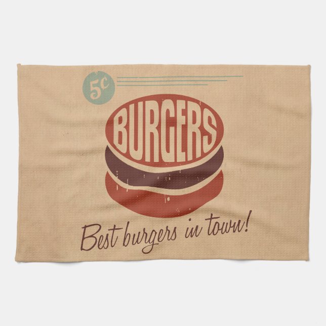 Retro Burger Tea Towel (Horizontal)