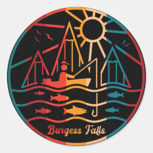 Retro Burgess Falls Fishing Classic Round Sticker