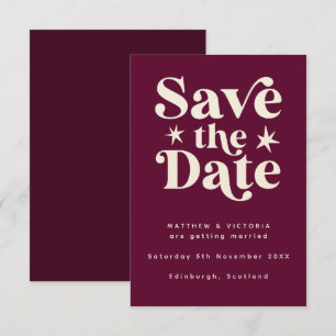 Retro Burgundy Boho Simple Save the Date Card