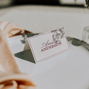 Retro Burgundy Cream Old Money Wedding Place Cards