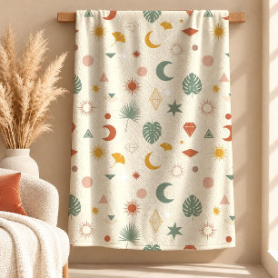Retro Burgundy Dusty Green Boho Shapes Blanket