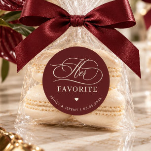 Retro Burgundy Ivory Her Favourite Wedding Favour  Classic Round Sticker