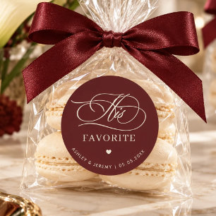 Retro Burgundy Ivory His Favourite Wedding Favour  Classic Round Sticker