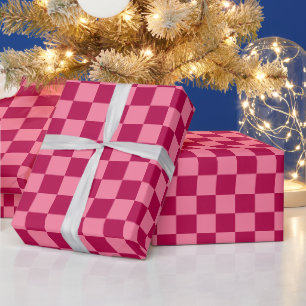 Retro Burgundy Pink Tartan Plaid Christmas Wrapping Paper