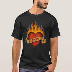 Retro Burnin up Flames and Heart T-Shirt
