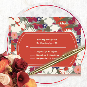 Retro Burnt Orange Autumn Floral Wedding RSVP