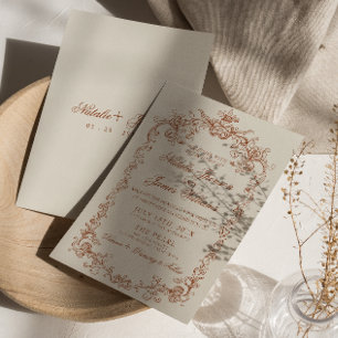 Retro Burnt Orange Old Money Terracotta Wedding Invitation