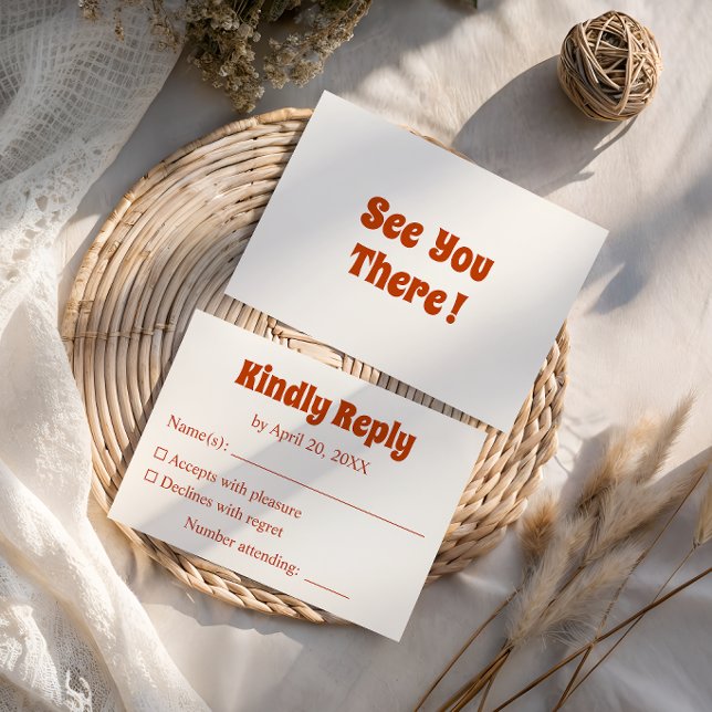 Retro Burnt Orange Typography Wedding RSVP Card (Creator Uploaded)