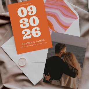Retro Burnt Orange Vintage Wedding Save The Date