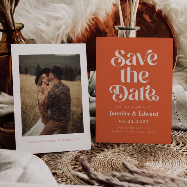 Retro Burnt Orange Wedding  Save The Date (Creator Uploaded)