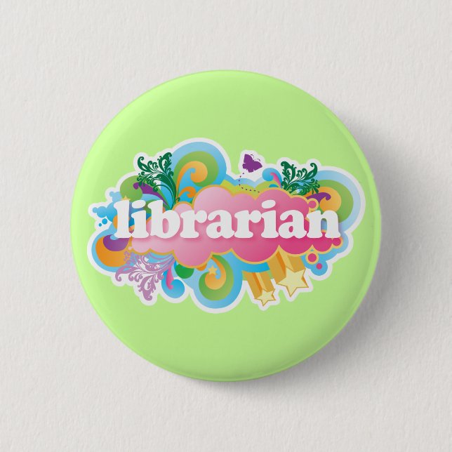 Retro Burst Colourful Librarian Gift 6 Cm Round Badge (Front)