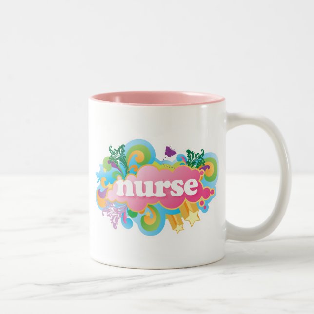 Retro Burst NURSE Gift Two-Tone Coffee Mug (Right)