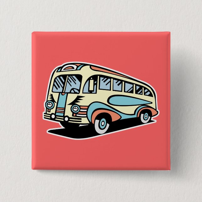 retro bus motor coach 15 cm square badge (Front)